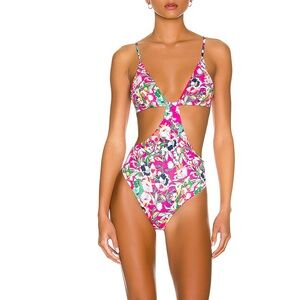 MAAJI One Piece Reversible Trikini Floral Zinnia Print Cheeky Swimsuit Large